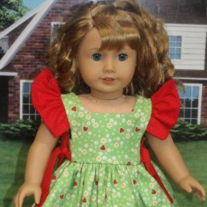 American Girl Style Strawberry Ruffled Pinafore Dr